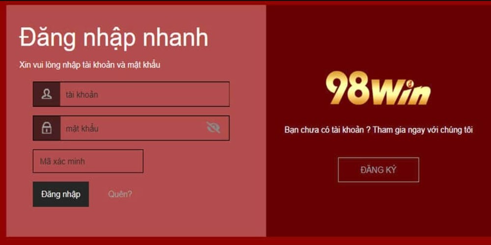 Đăng nhập 98Win nhanh trong vài giây